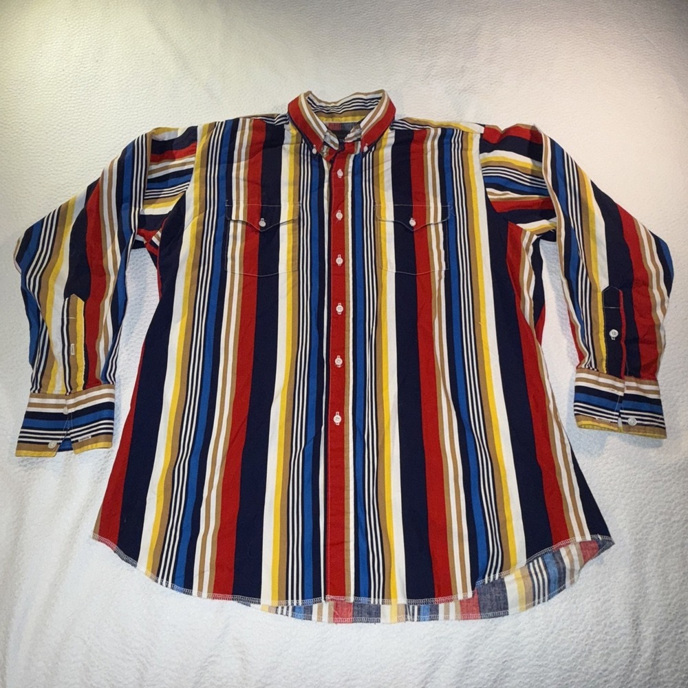 Rare Vintage Panhandle Slim Multi Stripe Men's Xl Western Cowboy Button Up Shirt